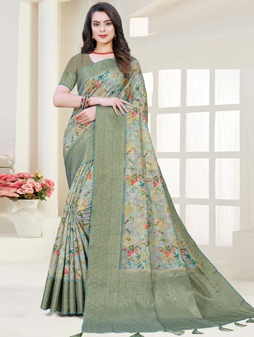 green self design woven saree with blouse - 19529960 - Very Small Image - 1