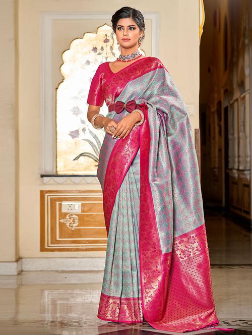 self design woven saree with blouse - 19529976 - Very Small Image - 1