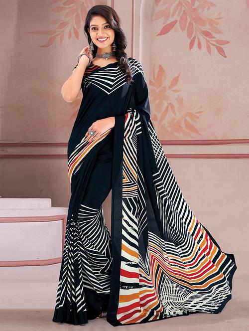 black printed saree with blouse - 19529993 - Very Small Image - 1