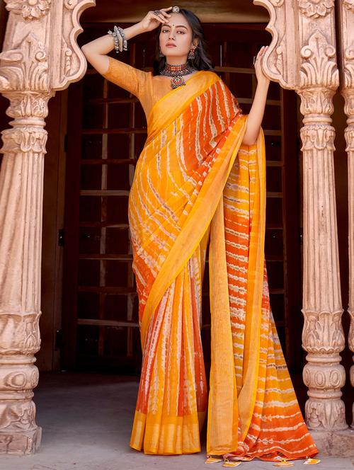 yellow printed saree with blouse - 19530003 - Very Small Image - 1