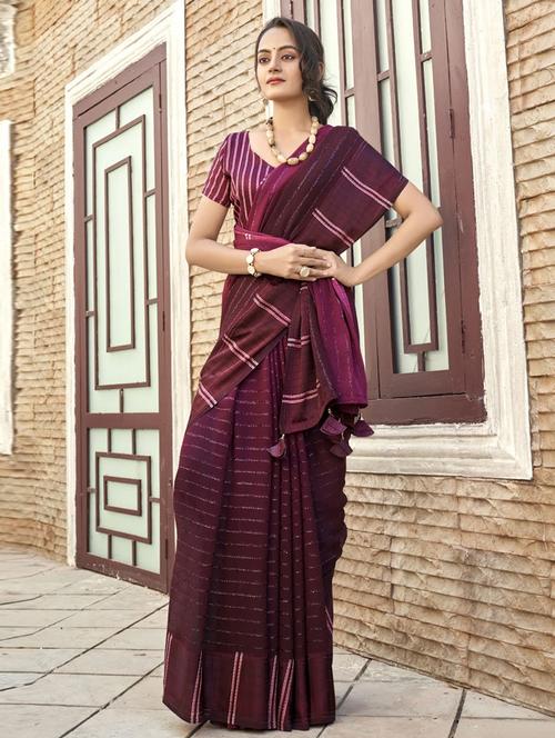 purple self design printed saree with blouse - 19530031 - Very Small Image - 1