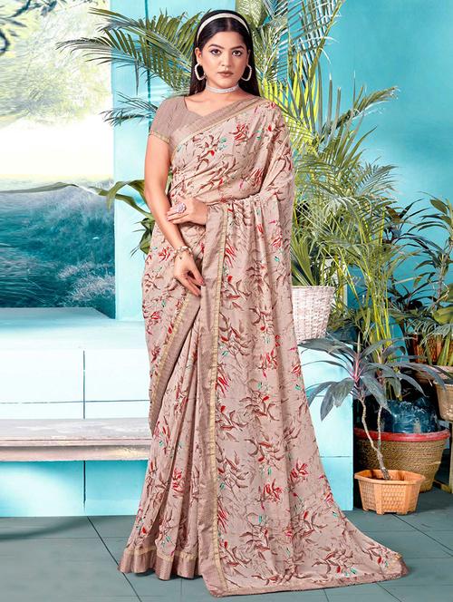metallic printed saree with blouse - 19530045 - Very Small Image - 1