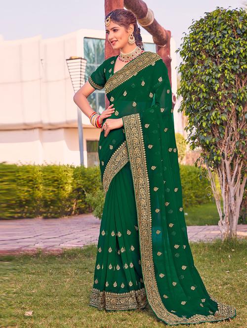 green self design bordered saree with blouse - 19530099 - Very Small Image - 1