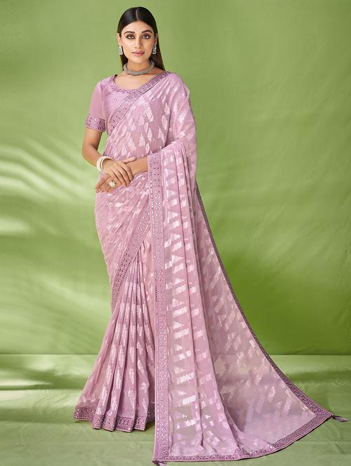 purple printed saree with blouse - 19530134 - Very Small Image - 1