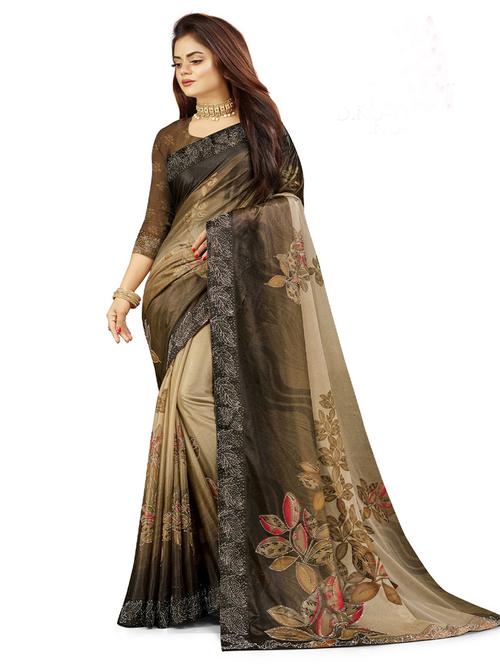 self design printed saree with blouse - 19530142 - Very Small Image - 1