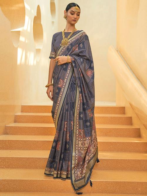 self design printed saree with blouse - 19530176 - Very Small Image - 1