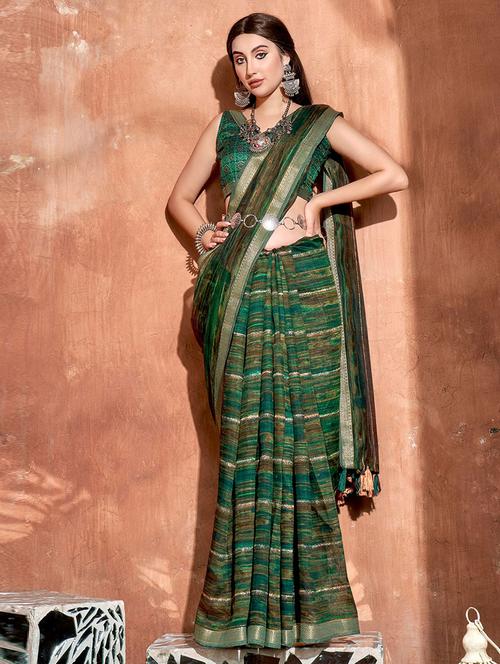 self design printed saree with blouse - 19530237 - Very Small Image - 1