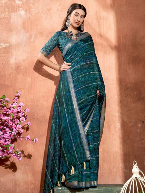 self design printed saree with blouse - 19530239 - Very Small Image - 1