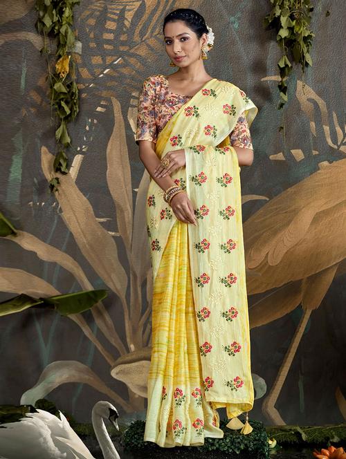 self design embroidered saree with blouse - 19530256 - Very Small Image - 1