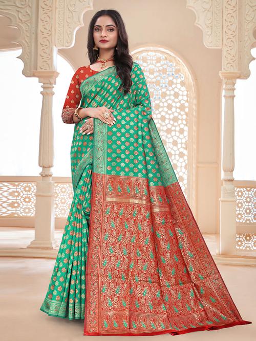 green self design woven saree with blouse - 19530261 - Very Small Image - 1
