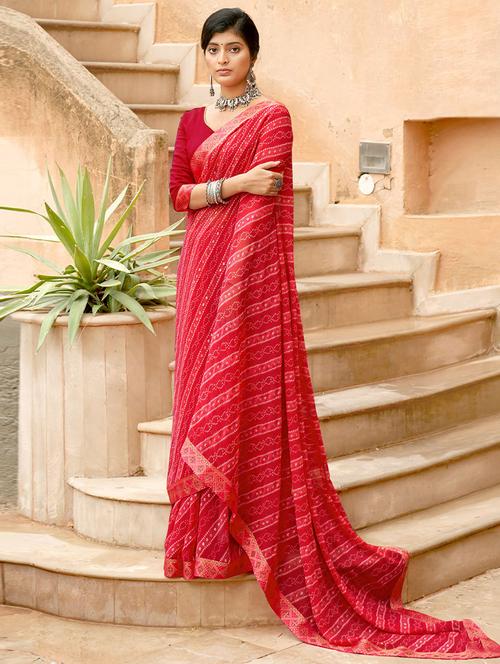 self design bandhani saree with blouse - 19530306 - Very Small Image - 1