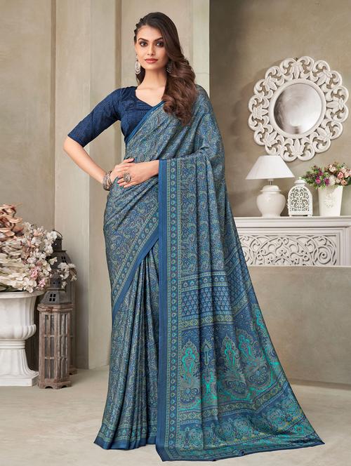 self design printed saree with blouse - 19530332 - Very Small Image - 1