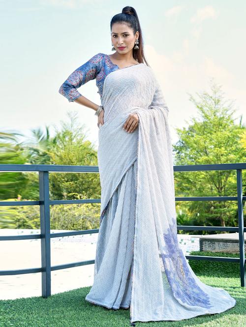 self design printed saree with blouse - 19530347 - Very Small Image - 1