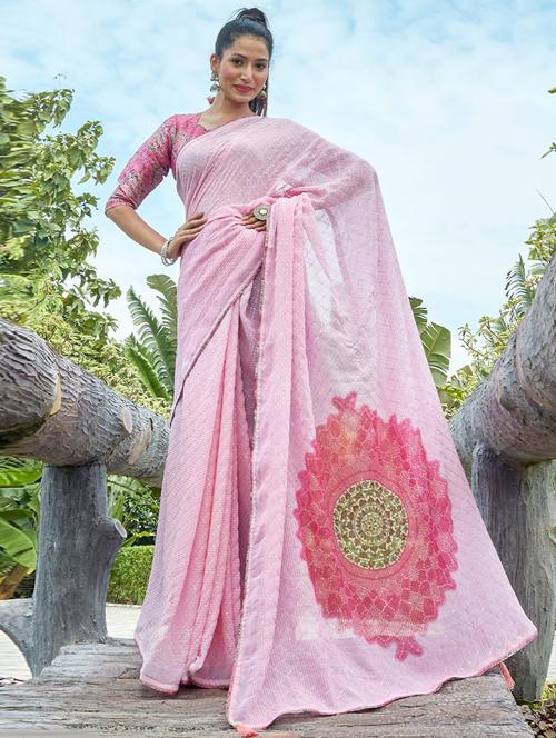 self design printed saree with blouse - 19530353 - Very Small Image - 1