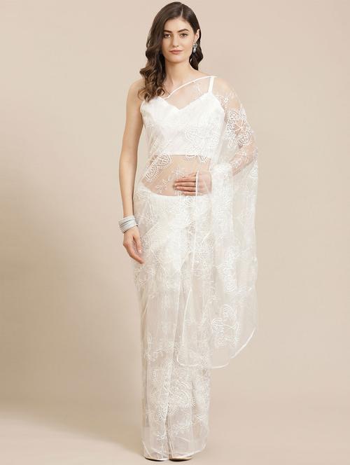 self design embroidered saree with blouse - 19530356 - Very Small Image - 1