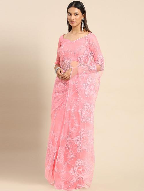 self design embroidered saree with blouse - 19530357 - Very Small Image - 1