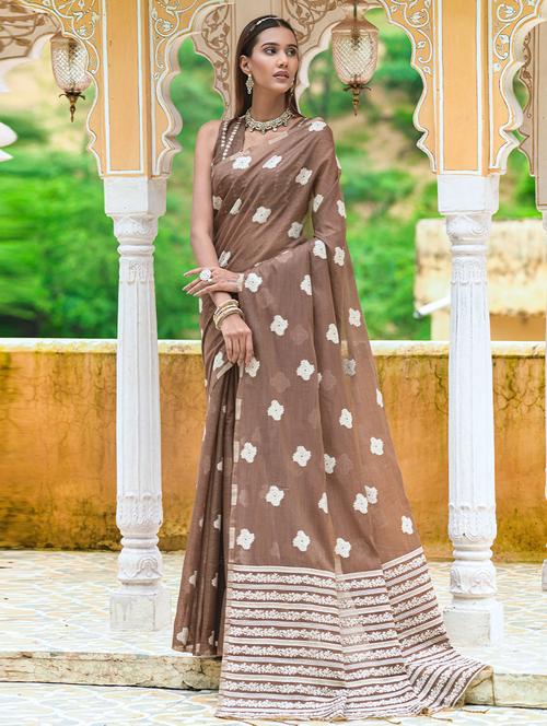 self design woven saree with blouse - 19530405 - Very Small Image - 1