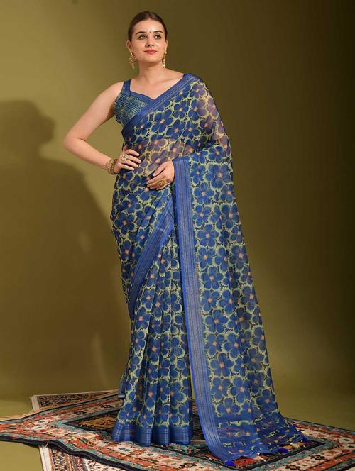 florals printed saree - 19530419 - Very Small Image - 1