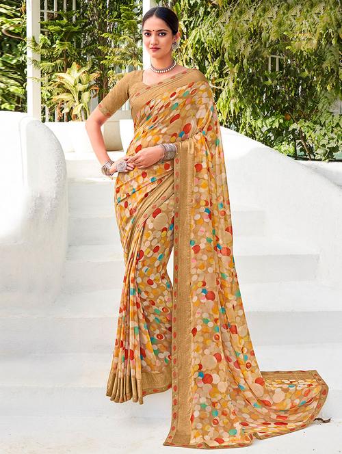 self design printed saree with blouse - 19530430 - Very Small Image - 1