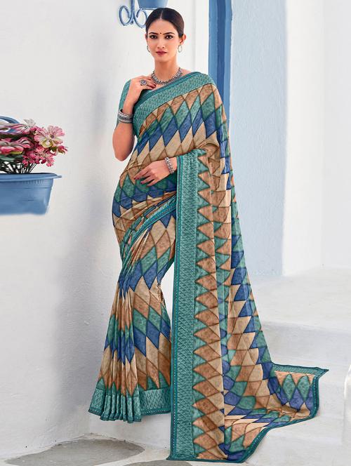 self design printed saree with blouse - 19530432 - Very Small Image - 1