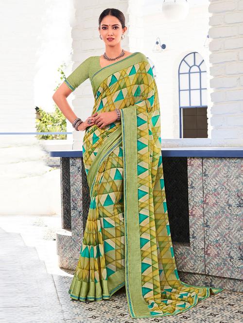 self design printed saree with blouse - 19530435 - Very Small Image - 1