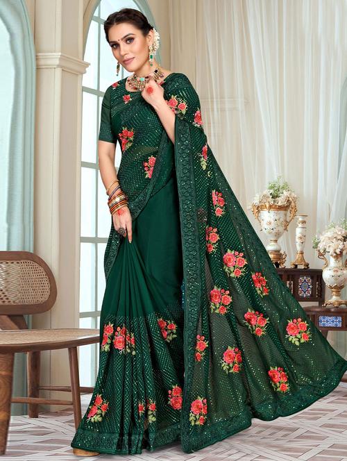 green self design embroidered saree with blouse - 19530442 - Very Small Image - 1