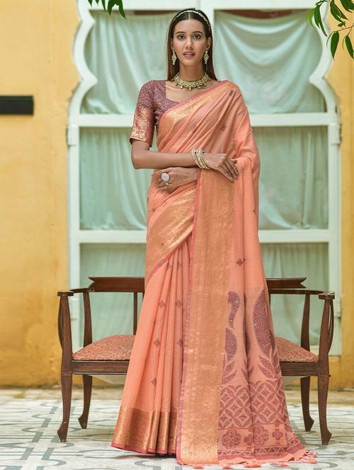 self design woven saree with blouse - 19530461 - Very Small Image - 1