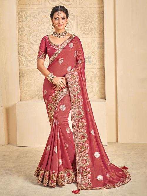 self design embroidered saree with blouse - 19530468 - Very Small Image - 1
