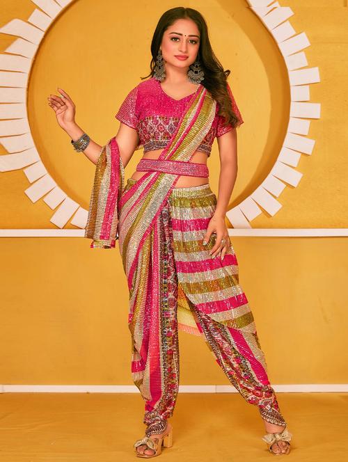 self design printed saree with blouse - 19530483 - Very Small Image - 1