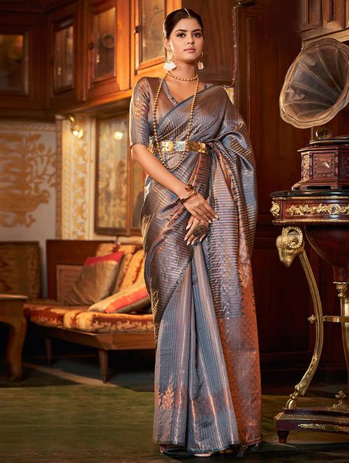 self design banarasi silk saree with blouse - 19530500 - Very Small Image - 1