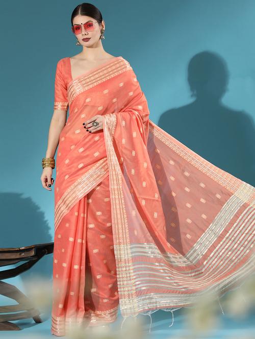 self design woven saree with blouse - 19530518 - Very Small Image - 1