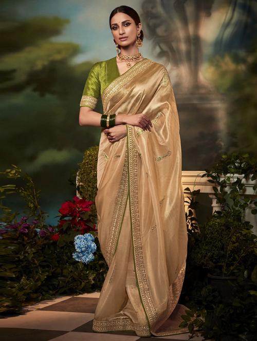 self design embroidered saree with blouse - 19530543 - Very Small Image - 1
