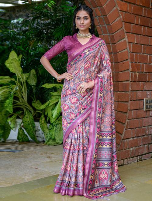 self design printed saree with blouse - 19530552 - Very Small Image - 1