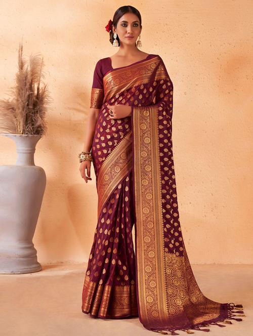 self design printed saree with blouse - 19530558 - Very Small Image - 1