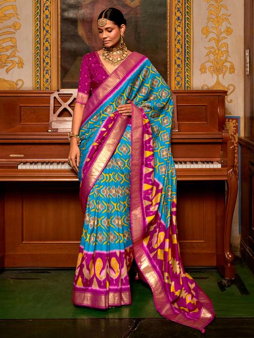self design printed saree with blouse - 19530573 - Very Small Image - 1