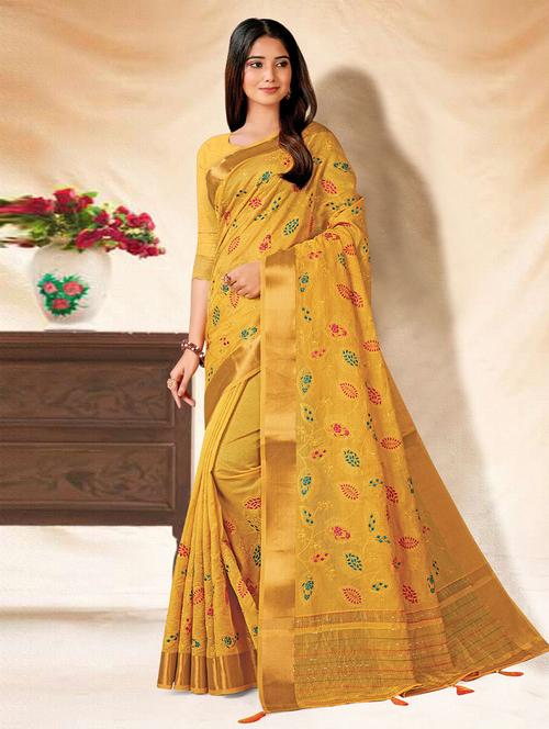 self design embroidered saree with blouse - 19530642 - Very Small Image - 1