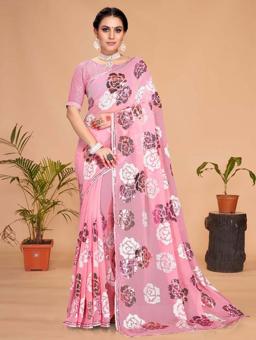 self design georgette saree - 19530652 - Very Small Image - 1