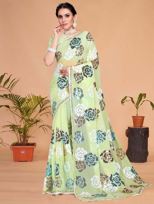 self design georgette saree with blouse - 19530653 - Very Small Image - 1