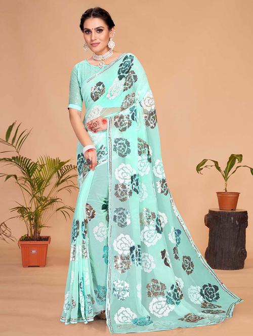self design georgette saree with blouse - 19530655 - Very Small Image - 1