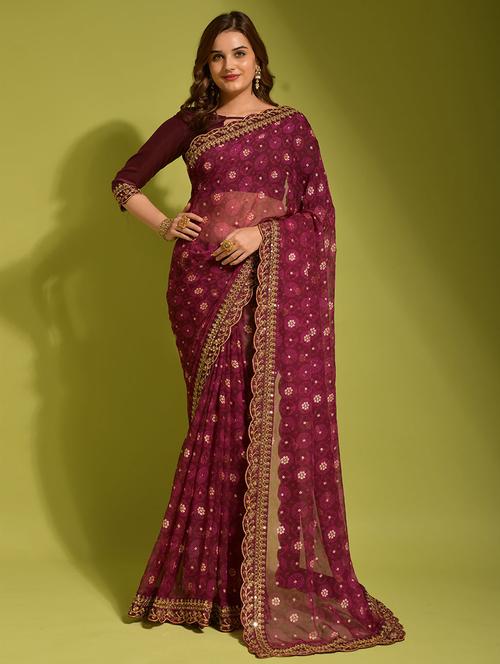 self design printed saree with blouse - 19530684 - Very Small Image - 1