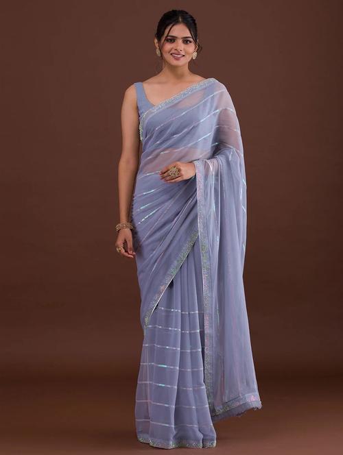 lavender georgette woven saree with blouse - 19530740 - Very Small Image - 1