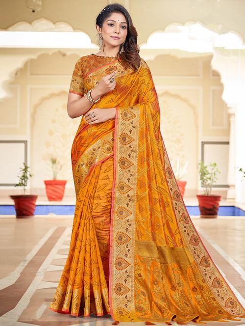 mustard self design woven saree with blouse - 19530745 - Very Small Image - 1
