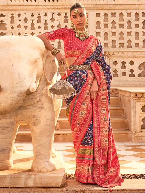 blue printed saree with blouse - 19530780 - Very Small Image - 1