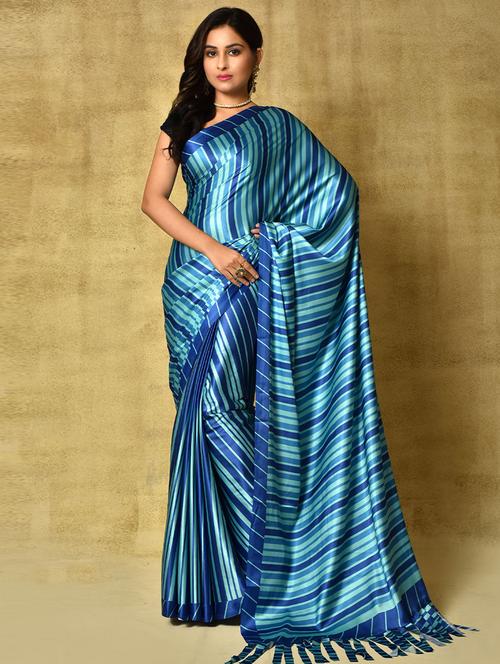 blue printed saree with blouse - 19530783 - Very Small Image - 1