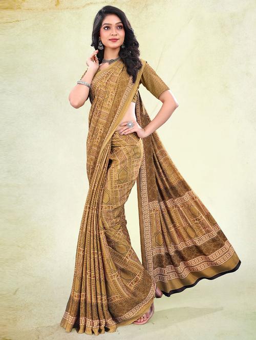 mehandi printed saree with blouse - 19530800 - Very Small Image - 1