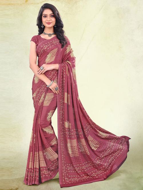 purple printed saree with blouse - 19530802 - Very Small Image - 1