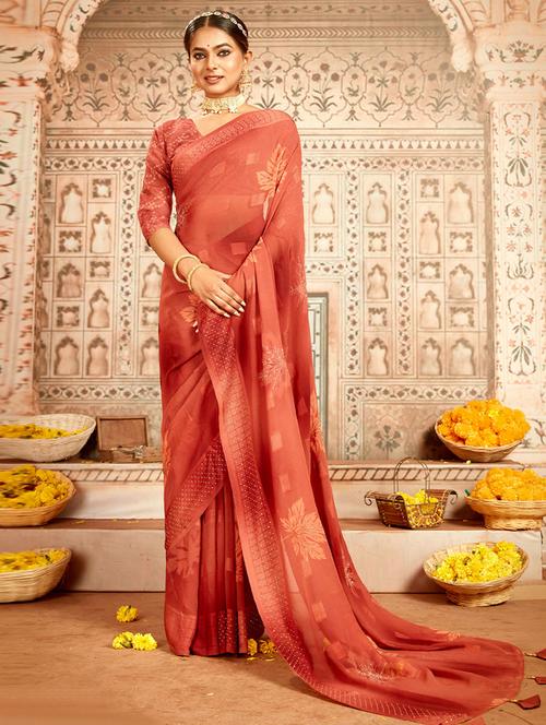 floral printed saree with blouse - 19530819 - Very Small Image - 1