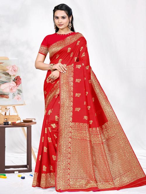 floral woven saree with blouse - 19530824 - Very Small Image - 1