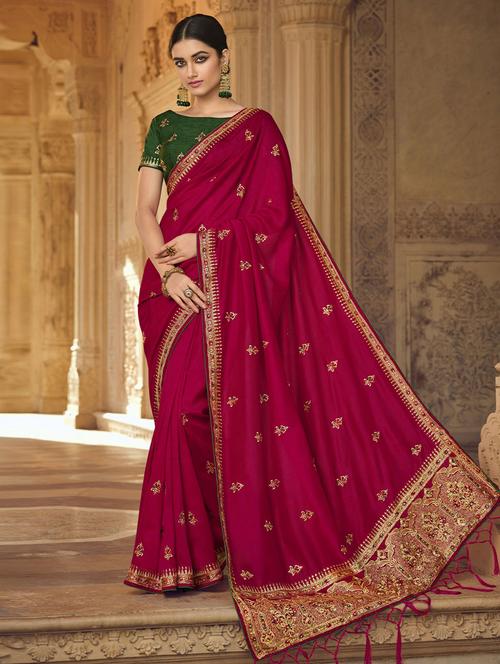 embroidered bordered saree with blouse - 19530844 - Very Small Image - 1
