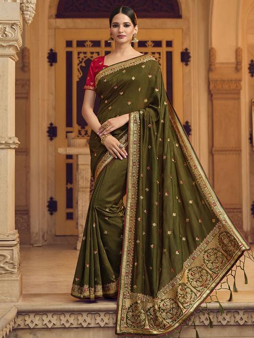 embroidered bordered saree with blouse - 19530856 - Very Small Image - 1